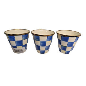 MacKenzie Childs Herb Pots Blue Royal Check, Set of 3 Small 3.25"